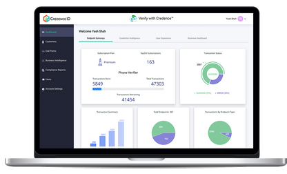 Image indicates a laptop screen with Verify with Credence Portal's dashboard displayed
